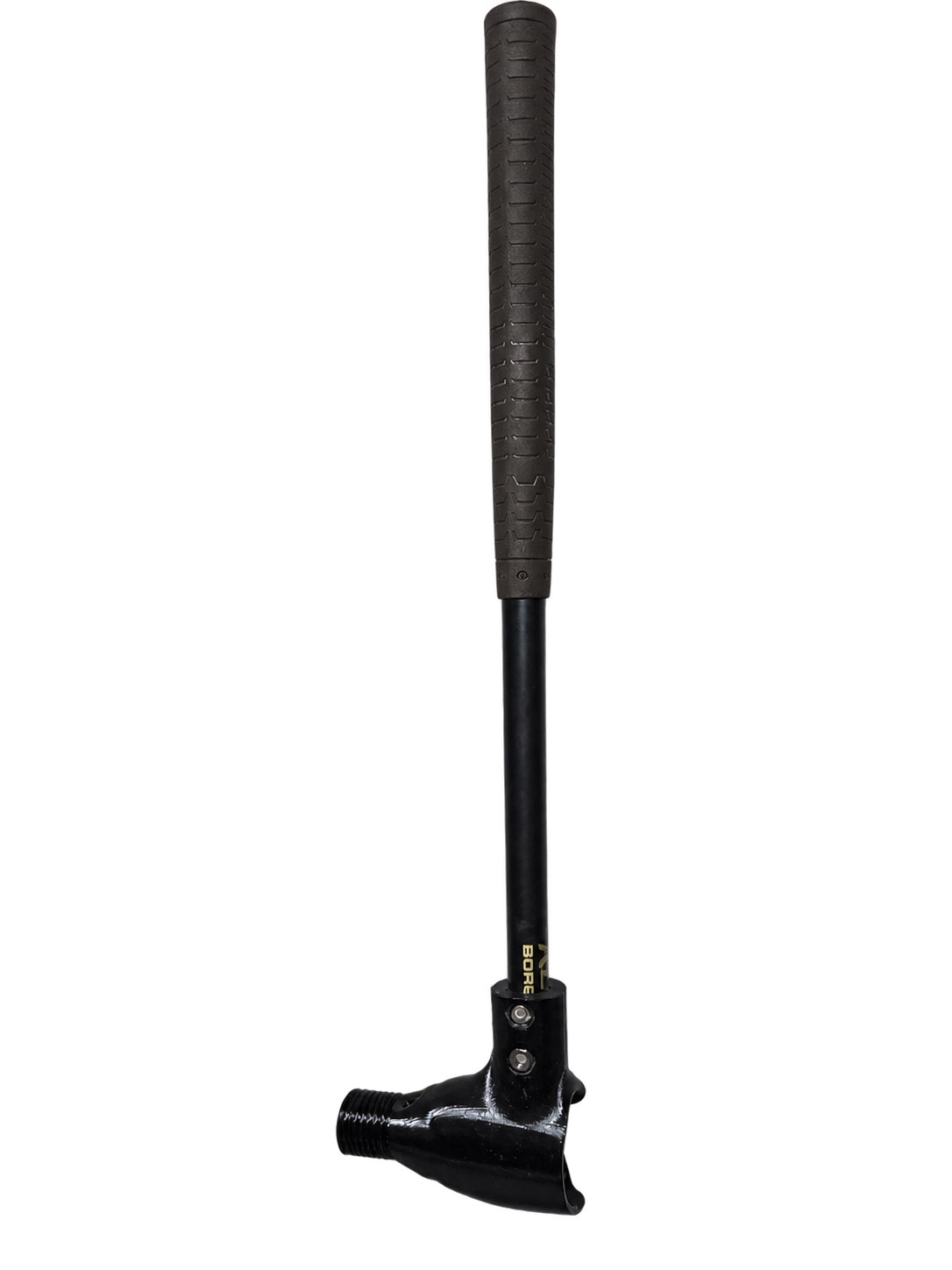 Full view of custom threaded club attachment fitted to a shaft
