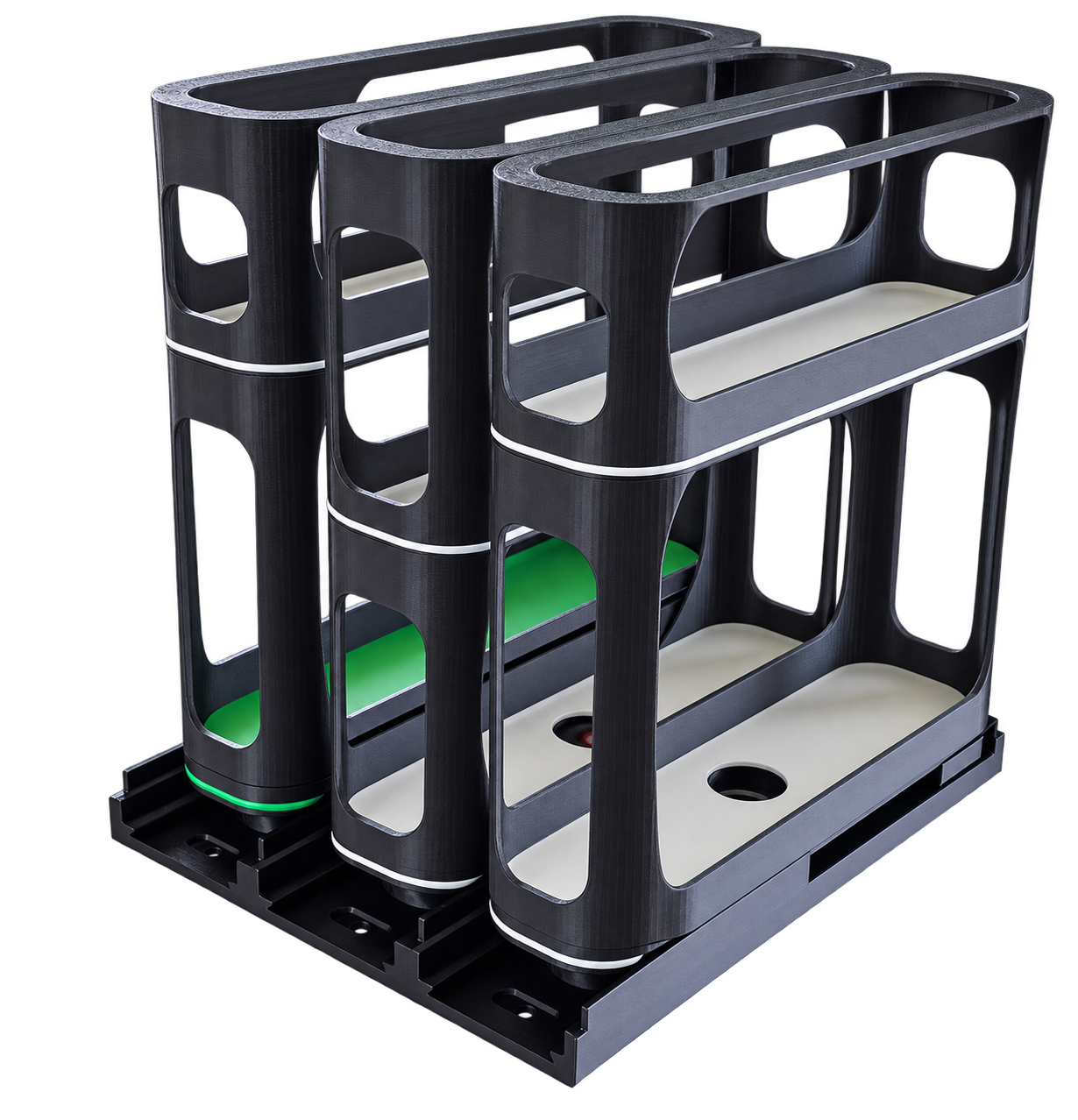 Custom modular organizer with green and white inserts